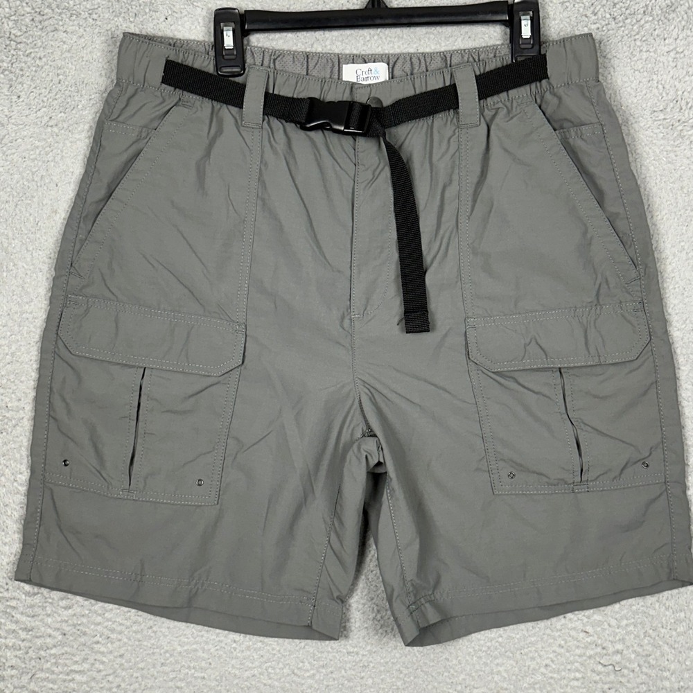 Croft Barrow Shorts Mens Large Grey Cargo  Belted Utility Safari Hiking Pockets